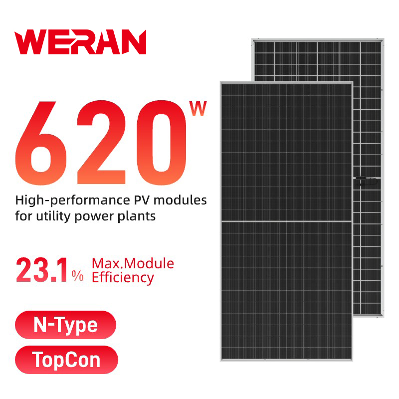 WERAN 595-625W Large-Format Bifacial Solar Panel – OEM Double-Glass PV Module para sa Utility, EPC at Wholesale Projects
